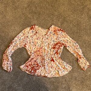 Chic Floral Women's Blouse - Red and Cream
